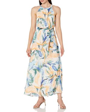 Nine West Lillian-maxi Halter Dress No Smocking Blue Multi - Multicolor