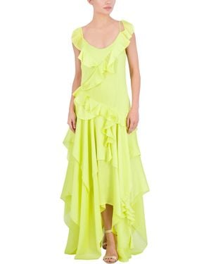 BCBGMAXAZRIA Scoop Neck Sleeveless Ruffle Maxi Cocktail Dress - Yellow