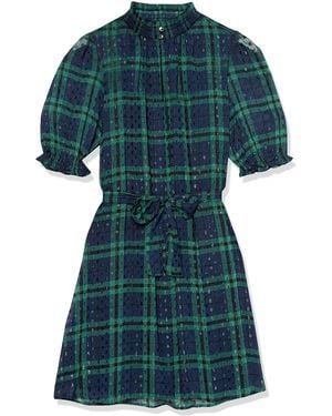 Tommy Hilfiger Chiffon Long Sleeve Mock Neck Shift Dress Kleid - Grün