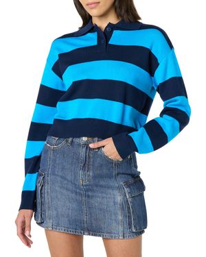 The Drop Joan Splitneck Polo Long Sleeve Sweater Pullover - Blau