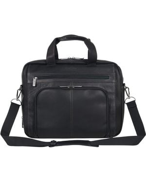Kenneth Cole Full-grain Colombian Leather Briefcase Expandable Rfid 15.6" Laptop Computer Business Portfolio Shoulder Bag - Black