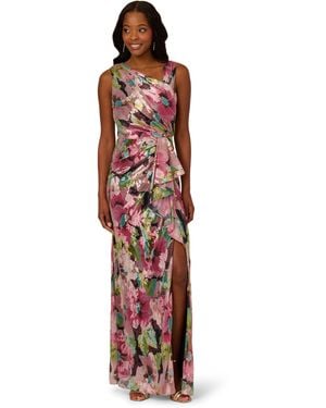 Adrianna Papell Asymmetric Metallic Gown - Red