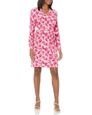 Anne Klein S Split Neck Shirtdress Dress - Pink