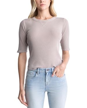 Buffalo David Bitton Tabbey Crew Neck Elbow Sleeve Top - Gray