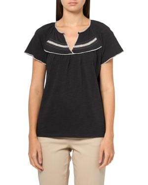 Lucky Brand Contrast Trim Short Sleeve Peasant Top - Black