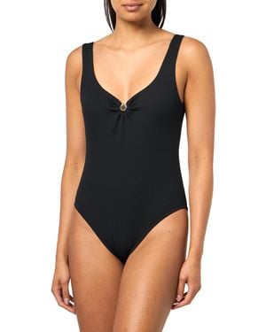 Emporio Armani Standard Textured One Piece Swimsuit With Low Back - Black