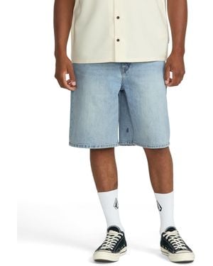 Volcom Billow Loose Denim Baggy Casual Shorts With Comfortable Fit - Blue