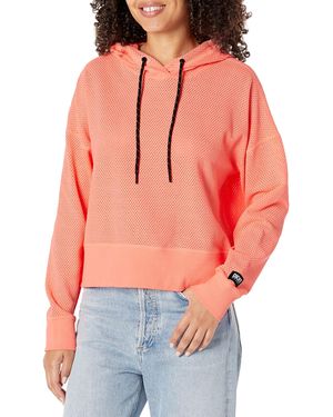 DKNY Top, Atomic Pink Sprint Mesh Hoodie, X-small - Orange