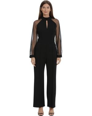 Maggy London Halter Neck Illusion Long Sleeve Jumpsuit With Keyhole - Black