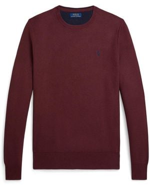 Polo Ralph Lauren S Mesh-knit Cotton Crewneck Sweater Red Wine Large