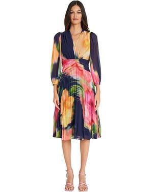 Maggy London Long Sleeve Chiffon Empire Waist Semi Formal Wedding Guest Dresses For - Red