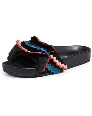 Loeffler Randall Olive Ruffle Pool Slides - Black