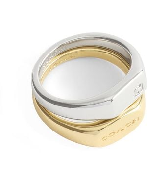COACH Jewelry Signature Signet Duo Ring Set - White