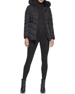 Guess Cold Weather Hooded Puffer Coat - Black