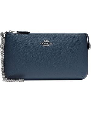 COACH Crossgrain Leather Wristlet W Chain - Blue