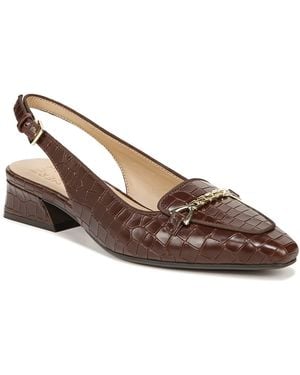 Naturalizer S Lindsey Slingback Pointed Toe Low Block Heel Pump Brown Croc Leather 7.5 W