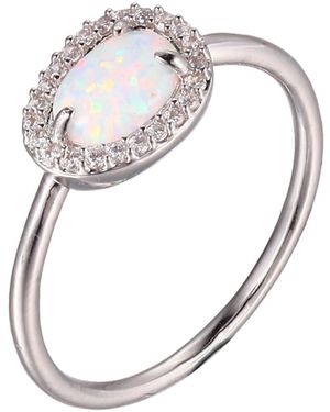 Amazon Essentials Rhodium Plated Sterling Silver Created Opal And Cubic Zirconia Halo Stackable Ring - Black