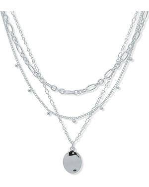 Nine West 17" Multi Row Wavy Textured Necklace Silver Tone - Metallic