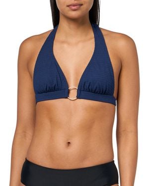 Shoshanna Standard Geo Texture Ring Halter Top - Blue