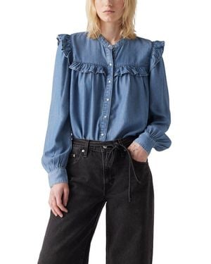 Levi's Gianna Long Sleeve Ruffle Trim Blouse - Blue