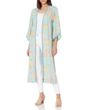 Jessica Simpson Holly Chic Lace Trim 3/4 Sleeve Duster - Blue