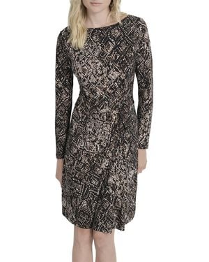 DKNY Long Sleeve Jewel Neck Twist Front Detail Mini Dress - Gray