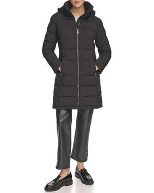 Calvin Klein Hooded Long Puffer Coat – Warm Quilted Winter - Black