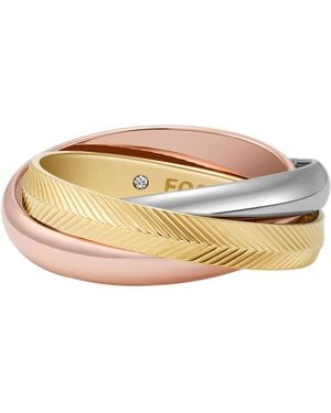 Fossil Harlow Interlocking Links Tri-tone Stainless Steel Band Ring - Metallic