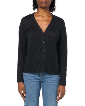 Majestic Filatures Stretch Linen Button-down V-neck Cardigan - Black