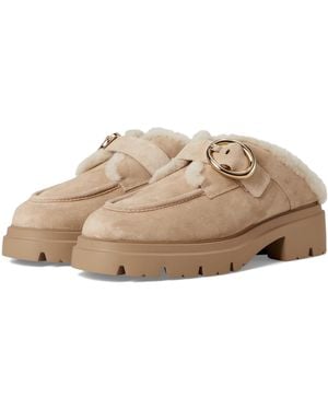 Stuart Weitzman Benni Shearling Mule Shoes Adobe/Vanilla, Leather - Natural