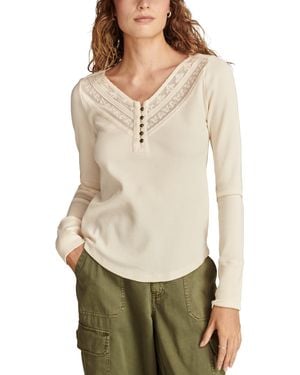 Lucky Brand Embroidered Mesh Yoke Henley - Natural