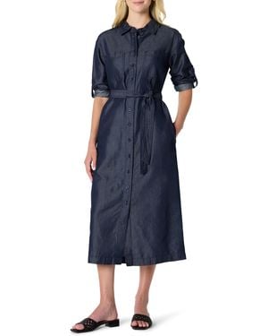 Amazon Essentials Regular-Fit Langärmliges Midikleid Denim Chambray Knopfleiste - Blau