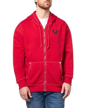 TRUE RELIGION Men's No. 1 Loose Big T Zip Hoodie – Full Zip Sweatshirt- Trv Red, S