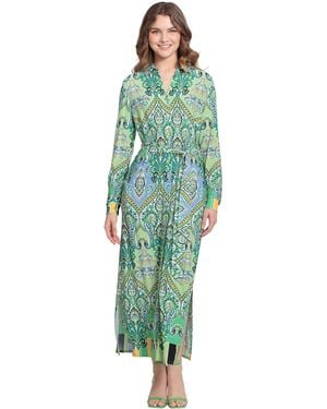 Donna Morgan Long Sleeve Collared Matte Jersey Maxi - Green