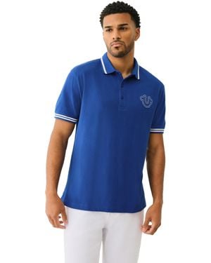 True Religion SS Buddha Patch Polo | Kurzarm Poloshirt mit Buddha Logo - Blau