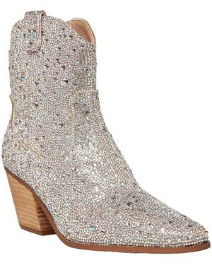 Betsey Johnson Diva Glass Stones Zipper Cowboy, Western Boots - Gray