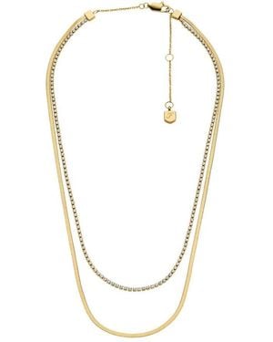 Fossil Ellis Pavé Glitz Gold-tone Stainless Steel Multi-strand Tennis Necklace - Metallic