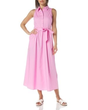 Maggy London Collared Neck Midi A-line Pockets And Button Placket | Casual Dresses For - Pink