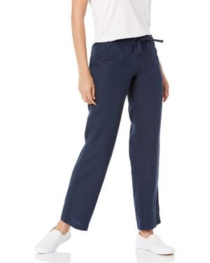 Amazon Essentials Linen Blend Drawstring Relaxed-fit Wide-leg Trouser - Blue