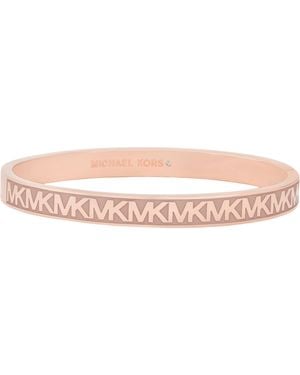 Michael Kors Mk Logo Pink And Rose Gold-tone Brass Bangle Bracelet