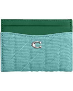 COACH Essential Card Case In Quilted Dyed Colored Denim - Green