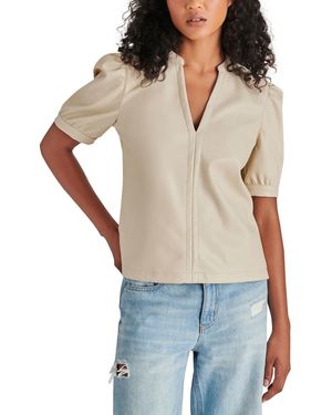 Steve Madden Jane Faux Leather Split Neck Blouse - White