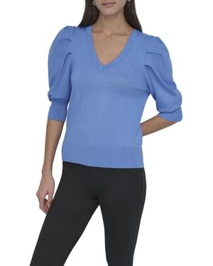 DKNY Workwear V Neck Knit Sweater - Blue