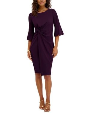 Kensie Belle Sleeve Scuba Crepe Midi Dress - Purple