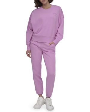 DKNY Varsity Embroidered Logo Crewneck Sweatshirt - Purple