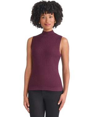 Jones New York Sleeveless Mock Neck Ribbed Tank Top - Purple