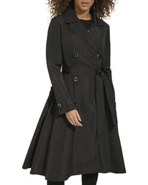 Karl Lagerfeld Paris Long Flared Belted Trench Coat - Black