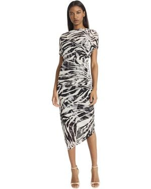 Donna Morgan Ruched Asymmetrical Midi Dolman Sleeves-gathered Side Seam Detail-special Occasion Bodycon Dress - White