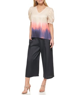 DKNY Puff Sleeve Blouse Easy Everyday Top - Red