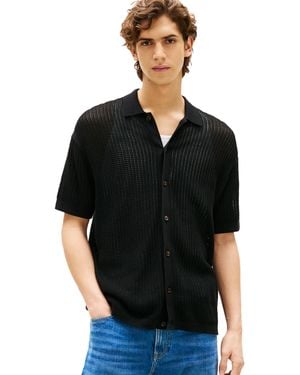 Tommy Hilfiger S Textured Knit Short Sleeve Regular Fit Overshirt - Black